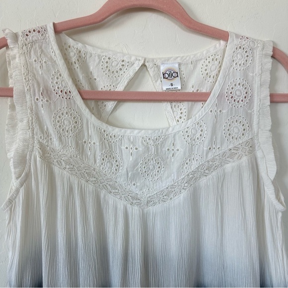 Anthropologie Bila Boho Blue White Ombré Tie Dye Eyelet Lace Tank Top Size Small - Picture 6 of 11